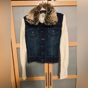 Denim & Sweater Jacket w/removable fur collar